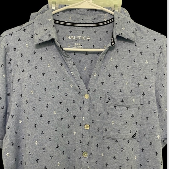 Nautica button up Pajamas size M one pocket bottom has stetch waist - Picture 2 of 12